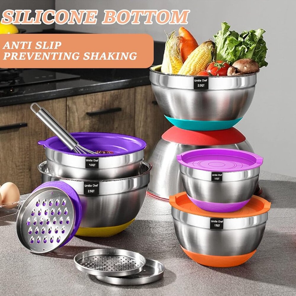 Mixing Bowls with Airtight Lids, 26Pcs Stainless Steel Bowls Set, 3 Grater Attac - Picture 7 of 7
